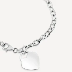 Sterling Silver Belcher Polished Heart Drop Bracelet