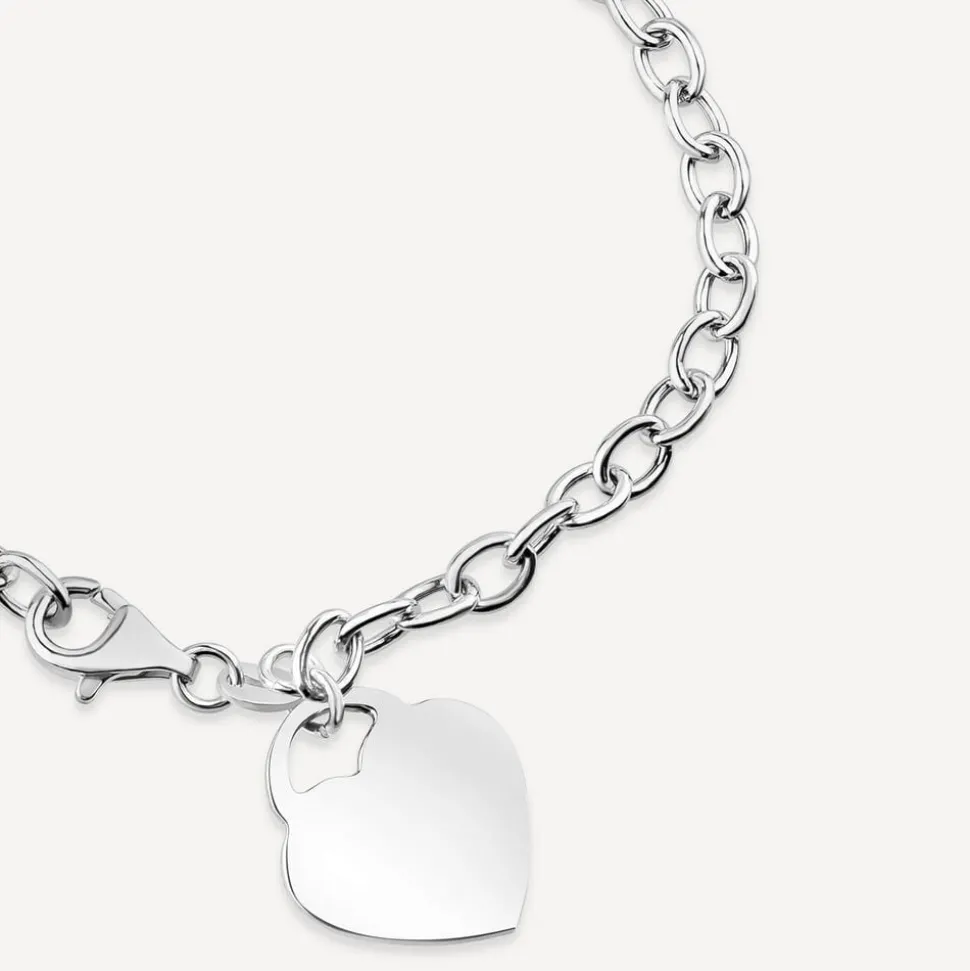 Sterling Silver Belcher Polished Heart Drop Bracelet