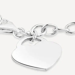 Sterling Silver Belcher Polished Heart Drop Bracelet