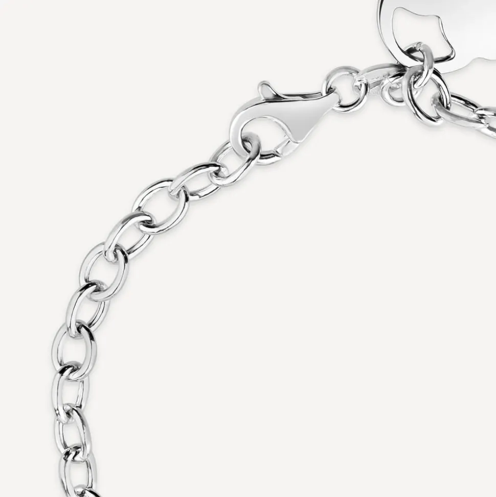Sterling Silver Belcher Polished Heart Drop Bracelet