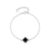 Sterling Silver Black Centre Cubic Zirconia Set Clover Petal Bracelet