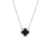 Sterling Silver Black Centre Cubic Zirconia Set Clover Petal Necklet