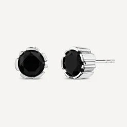 Sterling Silver Black Stone Stud Earrings