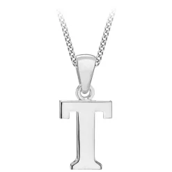 Sterling Silver Block Initial T Pendant (Chain Included)