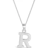 Sterling Silver Block Initial R Pendant (Chain Included)