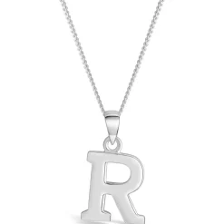 Sterling Silver Block Initial R Pendant (Chain Included)