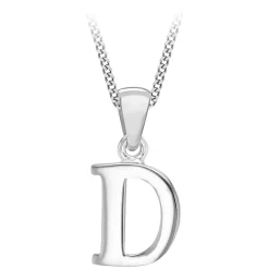 Sterling Silver Block Initial D Pendant (Chain Included)