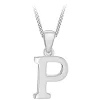 Sterling Silver Block Initial P Pendant (Chain Included)