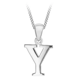 Sterling Silver Block Initial Y Pendant (Chain Included)
