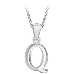Sterling Silver Block Initial Q Pendant (Chain Included)