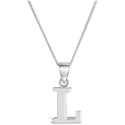 Sterling Silver Block Initial L Pendant (Chain Included)