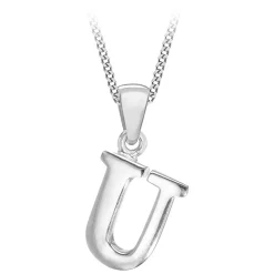 Sterling Silver Block Initial U Pendant (Chain Included)
