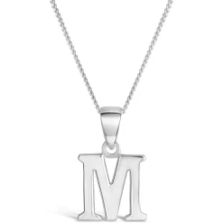 Sterling Silver Block Initial M Pendant (Chain Included)