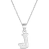 Sterling Silver Block Initial J Pendant (Chain Included)
