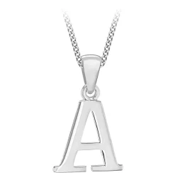 Sterling Silver Block Initial A Pendant (Chain Included)