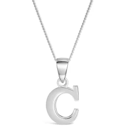 Sterling Silver Block Initial C Pendant (Chain Included)