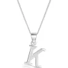 Sterling Silver Block Initial K Pendant (Chain Included)