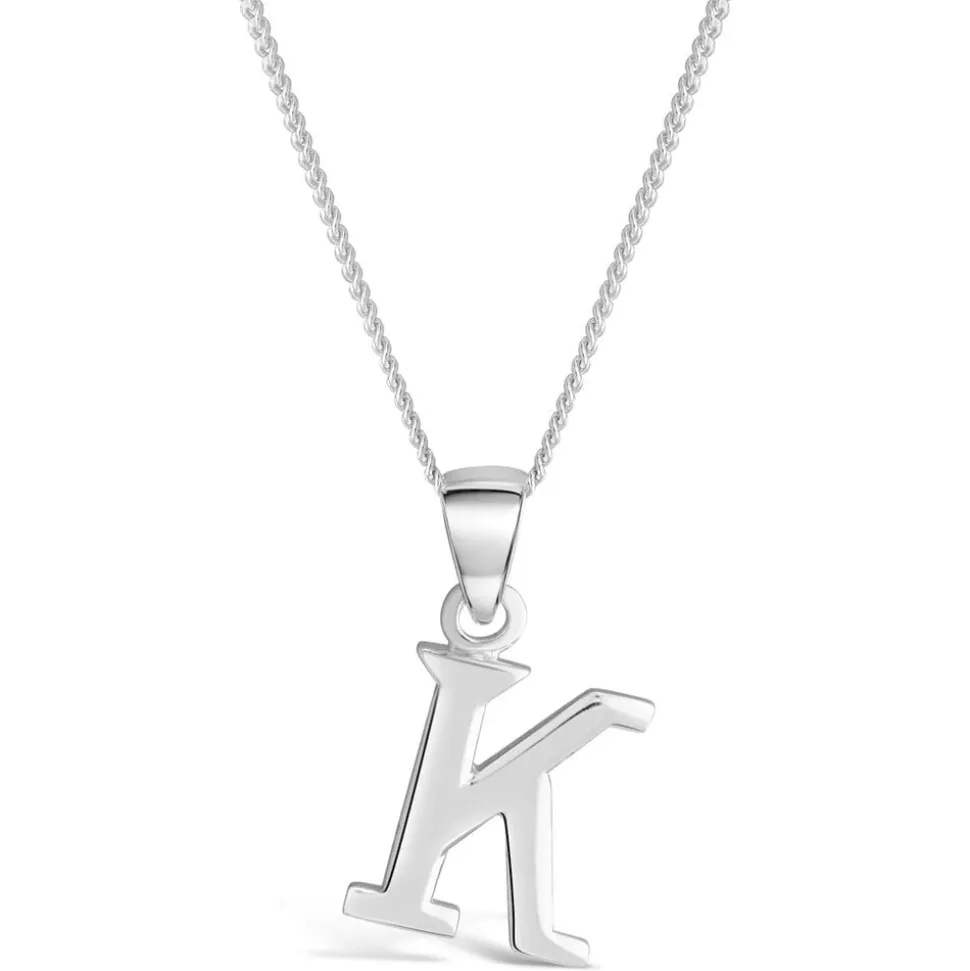 Sterling Silver Block Initial K Pendant (Chain Included)