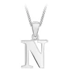 Sterling Silver Block Initial N Pendant (Chain Included)