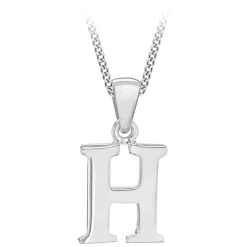Sterling Silver Block Initial H Pendant (Chain Included)
