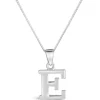 Sterling Silver Block Initial E Pendant (Chain Included)