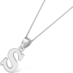Sterling Silver Block Initial S Pendant (Chain Included)