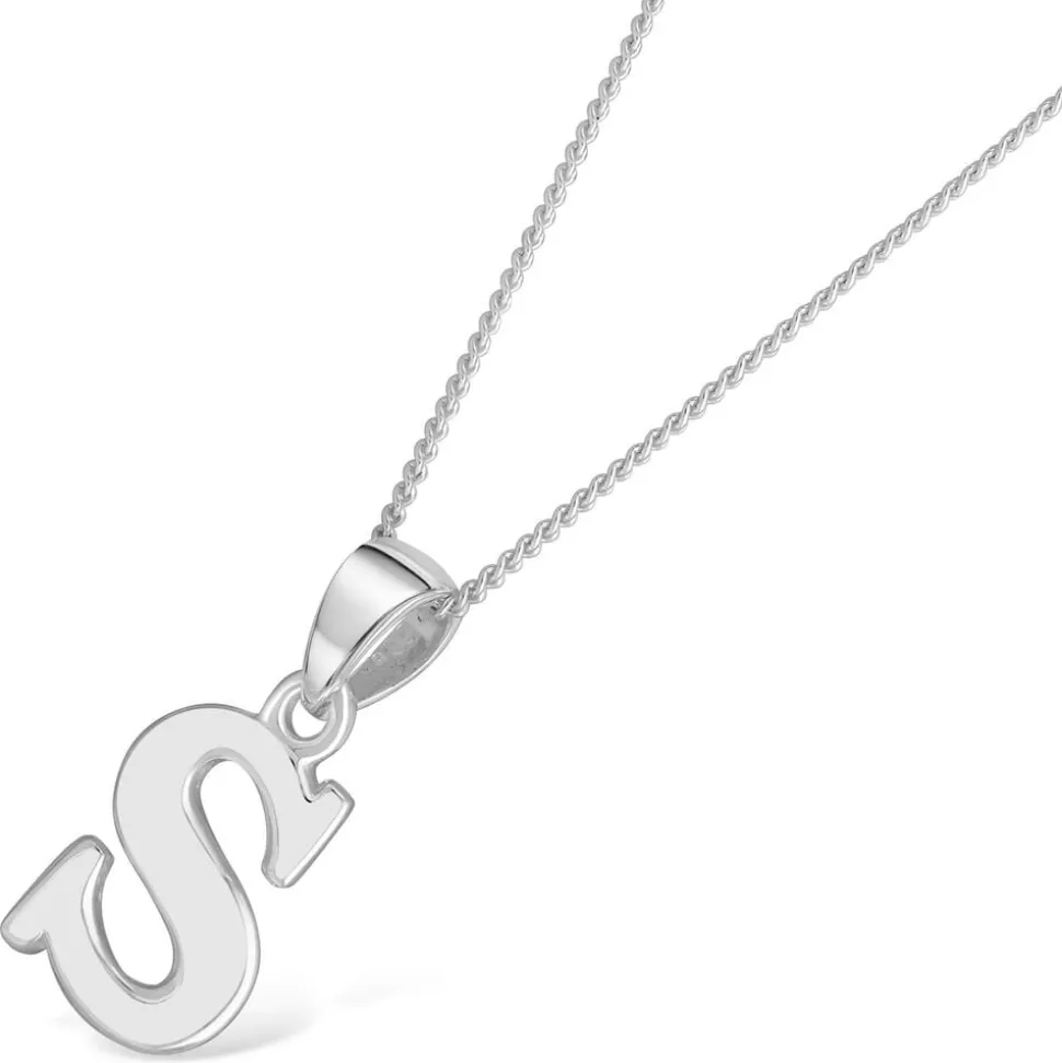 Sterling Silver Block Initial S Pendant (Chain Included)