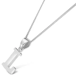 Sterling Silver Block Initial L Pendant (Chain Included)