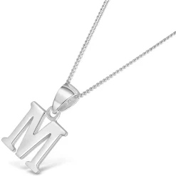 Sterling Silver Block Initial M Pendant (Chain Included)