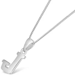 Sterling Silver Block Initial J Pendant (Chain Included)