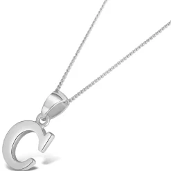 Sterling Silver Block Initial C Pendant (Chain Included)