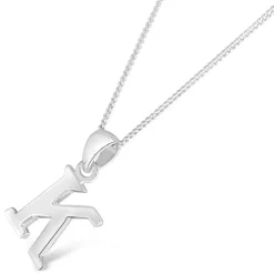 Sterling Silver Block Initial K Pendant (Chain Included)