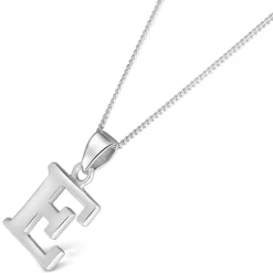 Sterling Silver Block Initial E Pendant (Chain Included)