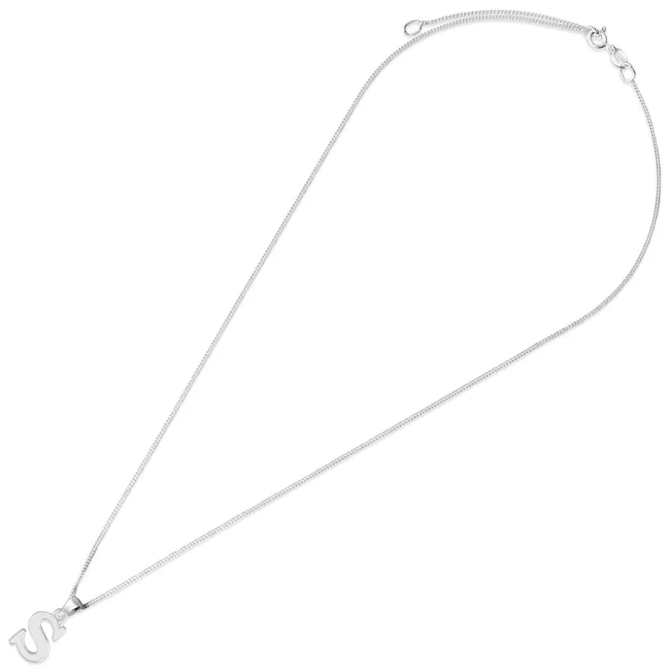 Sterling Silver Block Initial S Pendant (Chain Included)