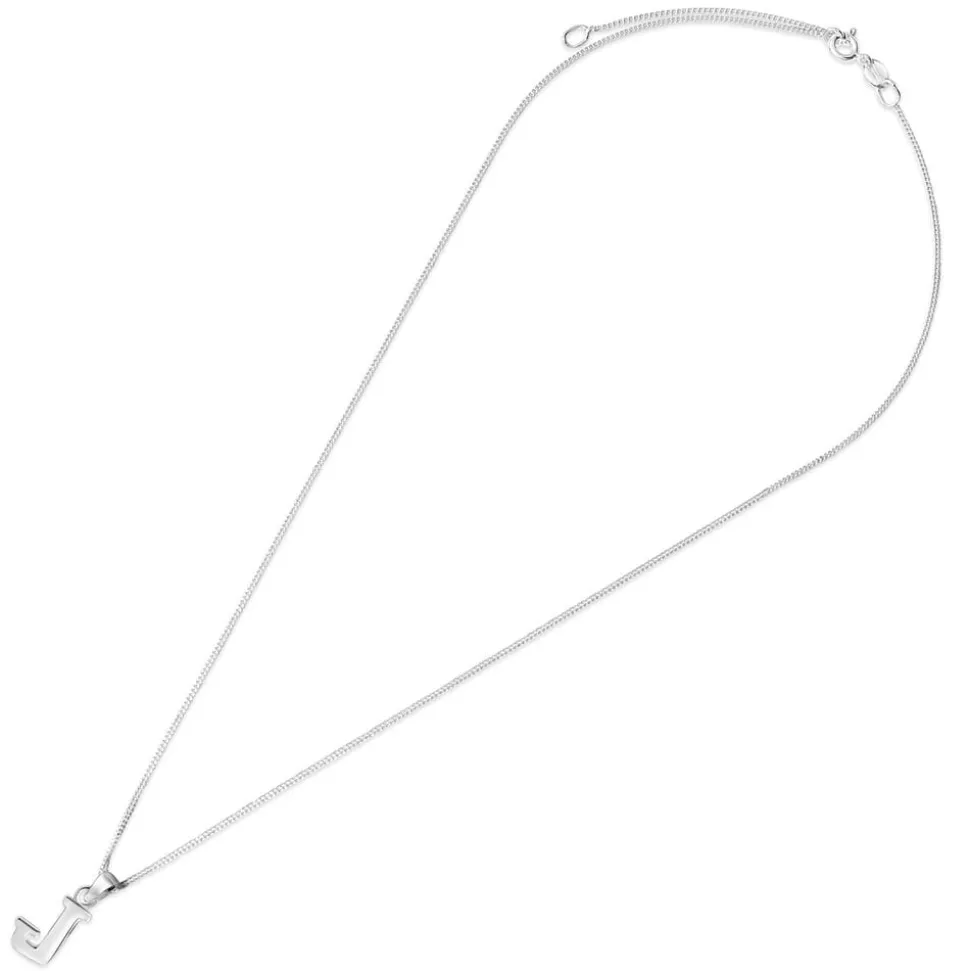 Sterling Silver Block Initial J Pendant (Chain Included)