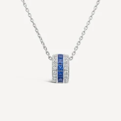 Sterling Silver Blue & White Cubic Zirconia Barrel Shaped Pendant