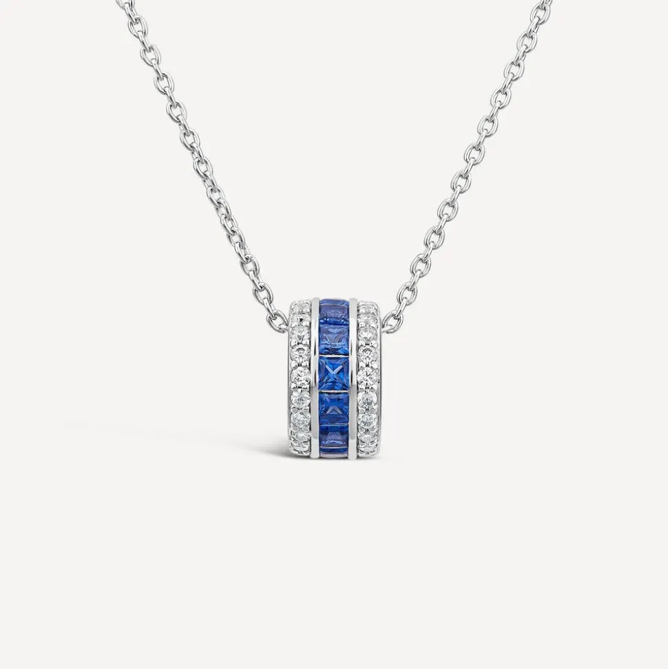 Sterling Silver Blue & White Cubic Zirconia Barrel Shaped Pendant