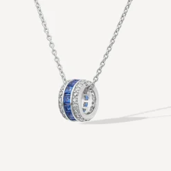 Sterling Silver Blue & White Cubic Zirconia Barrel Shaped Pendant