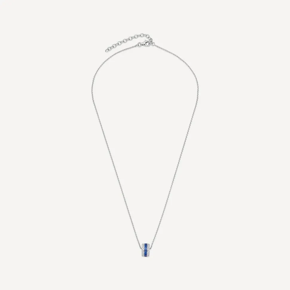 Sterling Silver Blue & White Cubic Zirconia Barrel Shaped Pendant