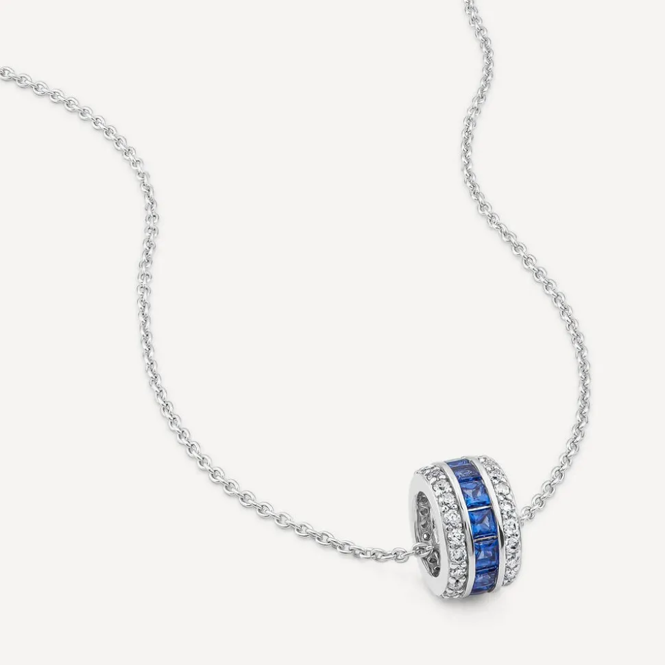 Sterling Silver Blue & White Cubic Zirconia Barrel Shaped Pendant