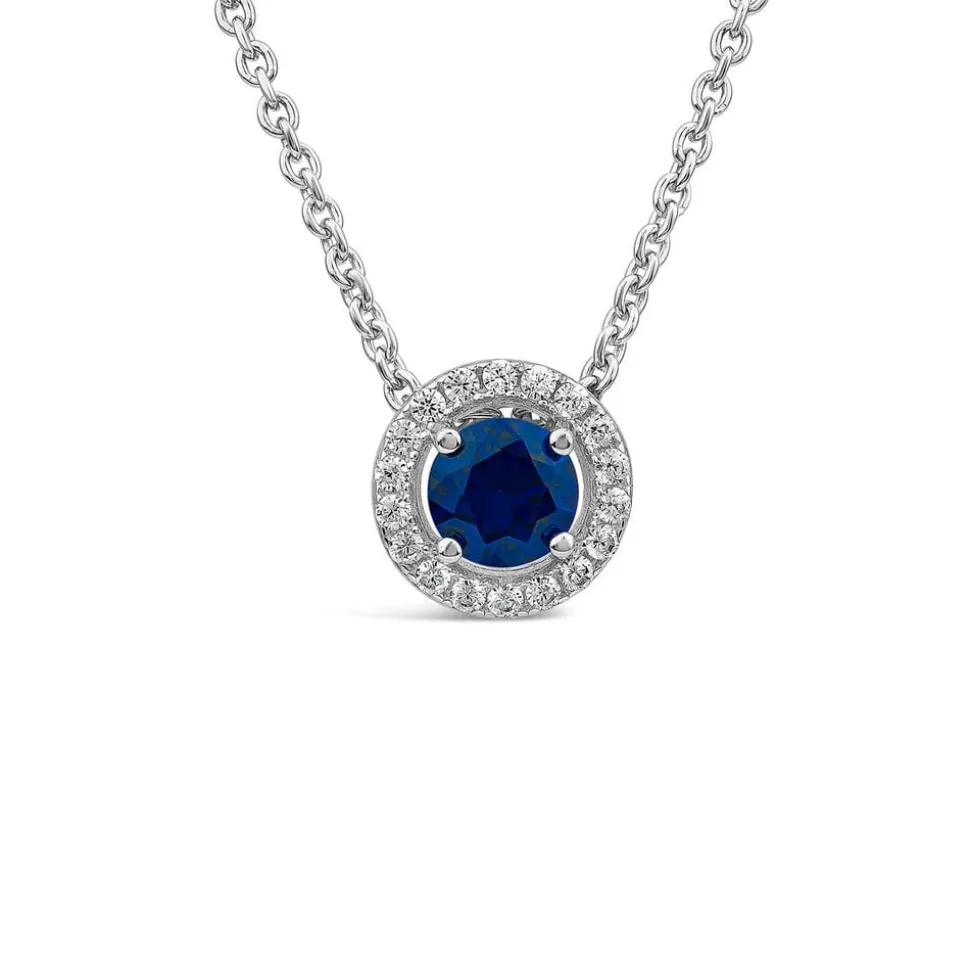 Sterling Silver Blue Centre Stone & Cubic Zirconia Halo Pendant