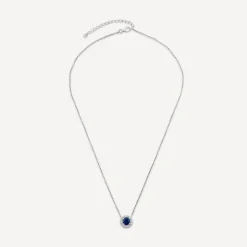 Sterling Silver Blue Centre Stone & Cubic Zirconia Halo Pendant