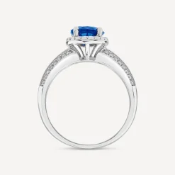 Sterling Silver Blue Centre Stone & Cubic Zirconia Shoulders Ring
