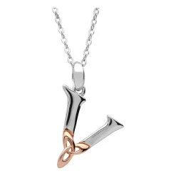 Sterling Silver Celtic V Initial Pendant