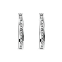 Sterling Silver Channel Set Cubic Zirconia Hoops