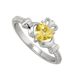 Sterling Silver Claddagh Birthstone November Cubic Zirconia Shoulder Set Ring