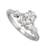 Sterling Silver Claddagh Birthstone April Cubic Zirconia Shoulder Set Ring