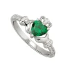 Sterling Silver Claddagh Birthstone May Cubic Zirconia Shoulder Set Ring