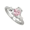 Sterling Silver Claddagh Birthstone October Cubic Zirconia Shoulder Set Ring