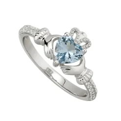 Sterling Silver Claddagh Birthstone December Cubic Zirconia Shoulder Set Ring